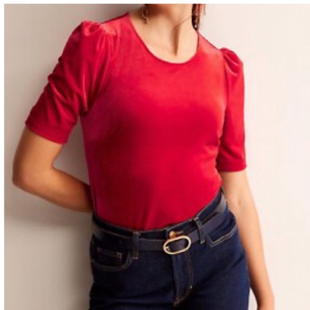 Boden Velvet Party T Shirt Red 12 NWT